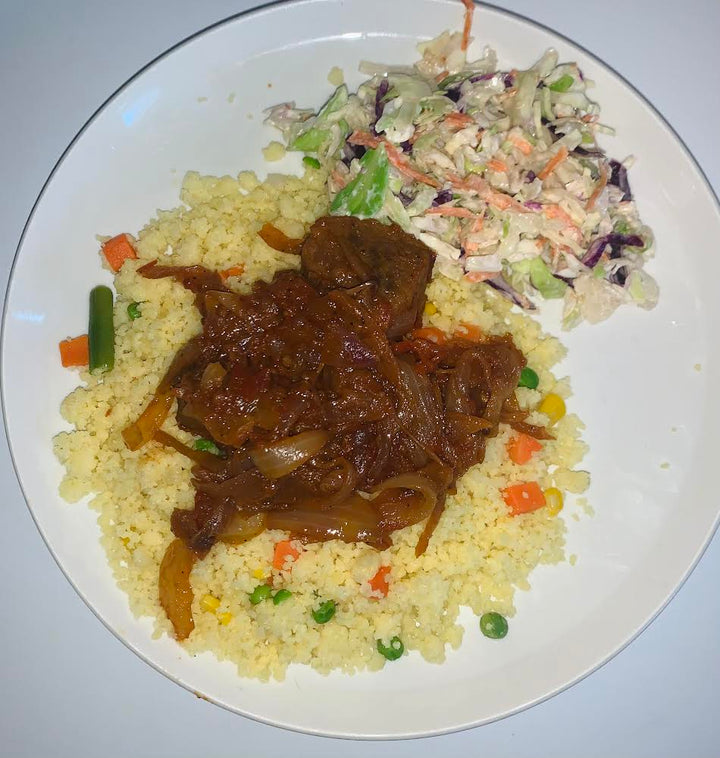 Pili Pili beef with Couscous and yassa sauce