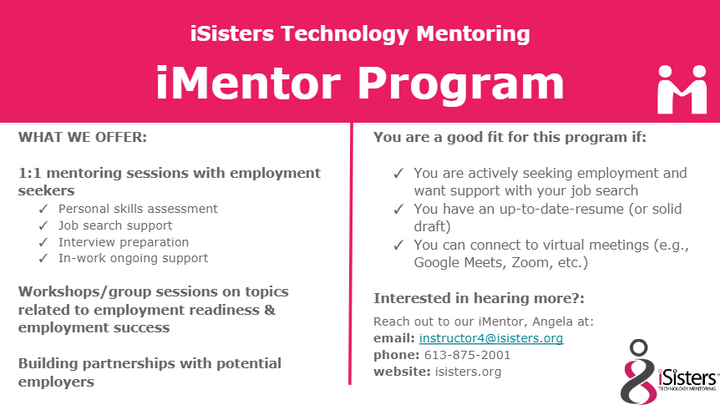 iMentor Program - free 1:1 mentoring and workshops for women job seekers